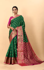 Vedant Vastram Soft Litchi Silk Kanjeevaram Saree - Green