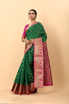 Vedant Vastram Soft Litchi Silk Kanjeevaram Saree - Green