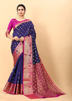 Vedant Vastram Soft Litchi Silk Kanjeevaram Saree - Navy