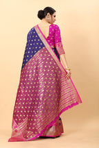 Vedant Vastram Soft Litchi Silk Kanjeevaram Saree - Navy