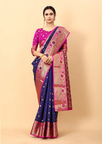 Vedant Vastram Soft Litchi Silk Kanjeevaram Saree - Navy