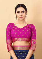 Vedant Vastram Soft Litchi Silk Kanjeevaram Saree - Navy