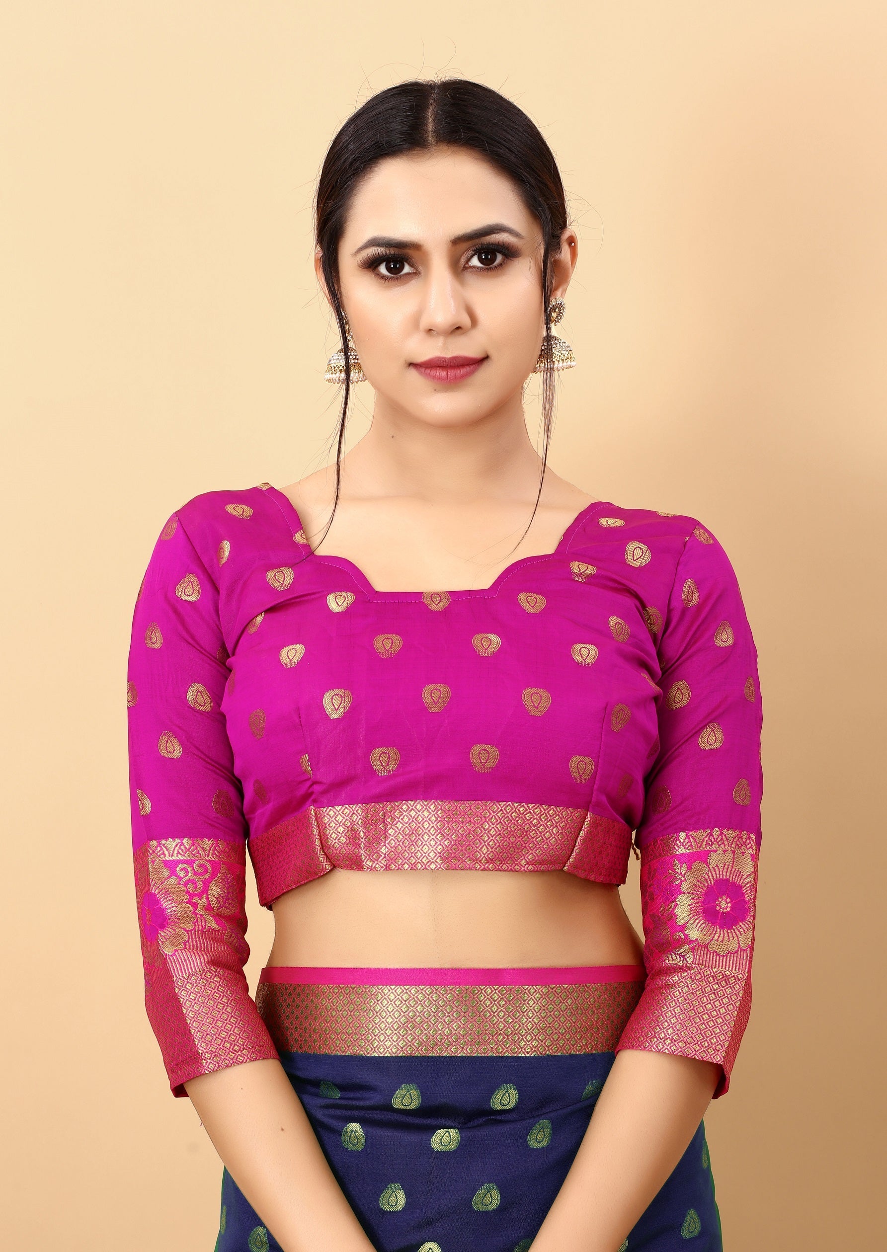 Vedant Vastram Soft Litchi Silk Kanjeevaram Saree - Navy