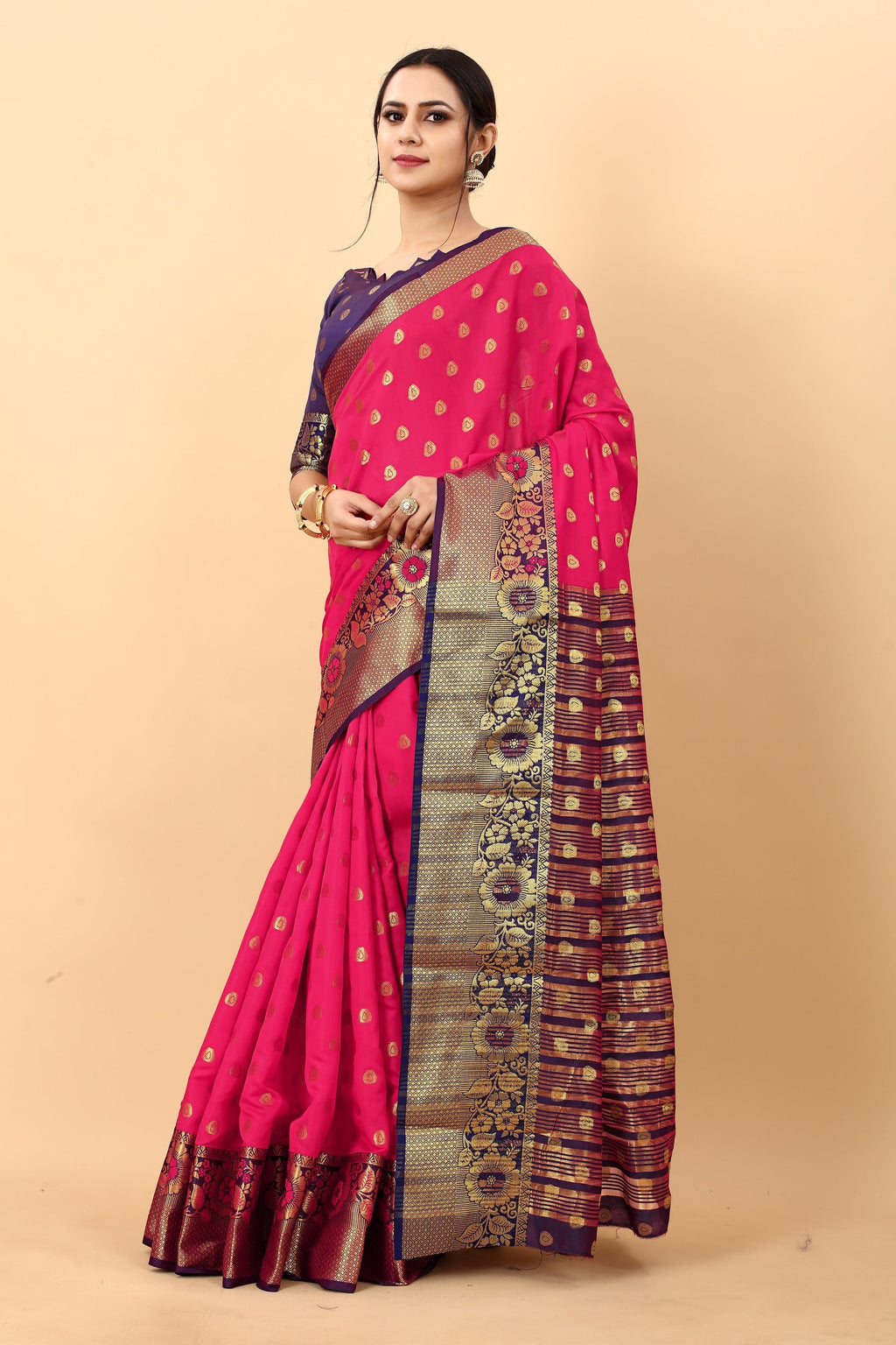 Vedant Vastram Soft Litchi Silk Kanjeevaram Saree - Pink