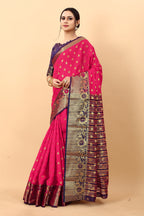 Vedant Vastram Soft Litchi Silk Kanjeevaram Saree - Pink