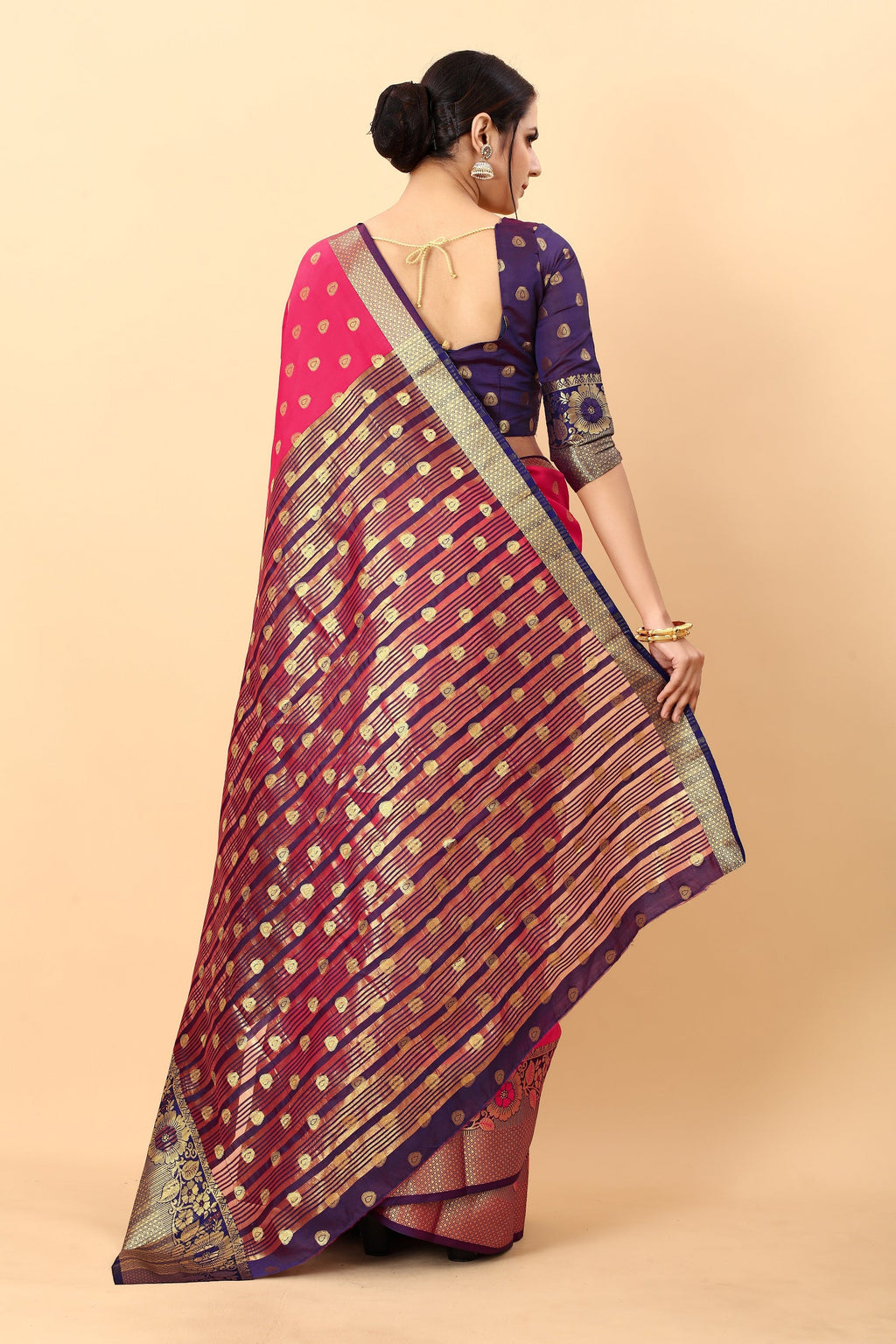 Vedant Vastram Soft Litchi Silk Kanjeevaram Saree - Pink