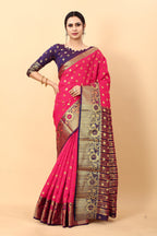 Vedant Vastram Soft Litchi Silk Kanjeevaram Saree - Pink
