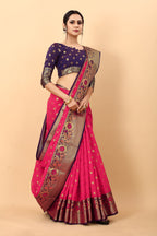 Vedant Vastram Soft Litchi Silk Kanjeevaram Saree - Pink
