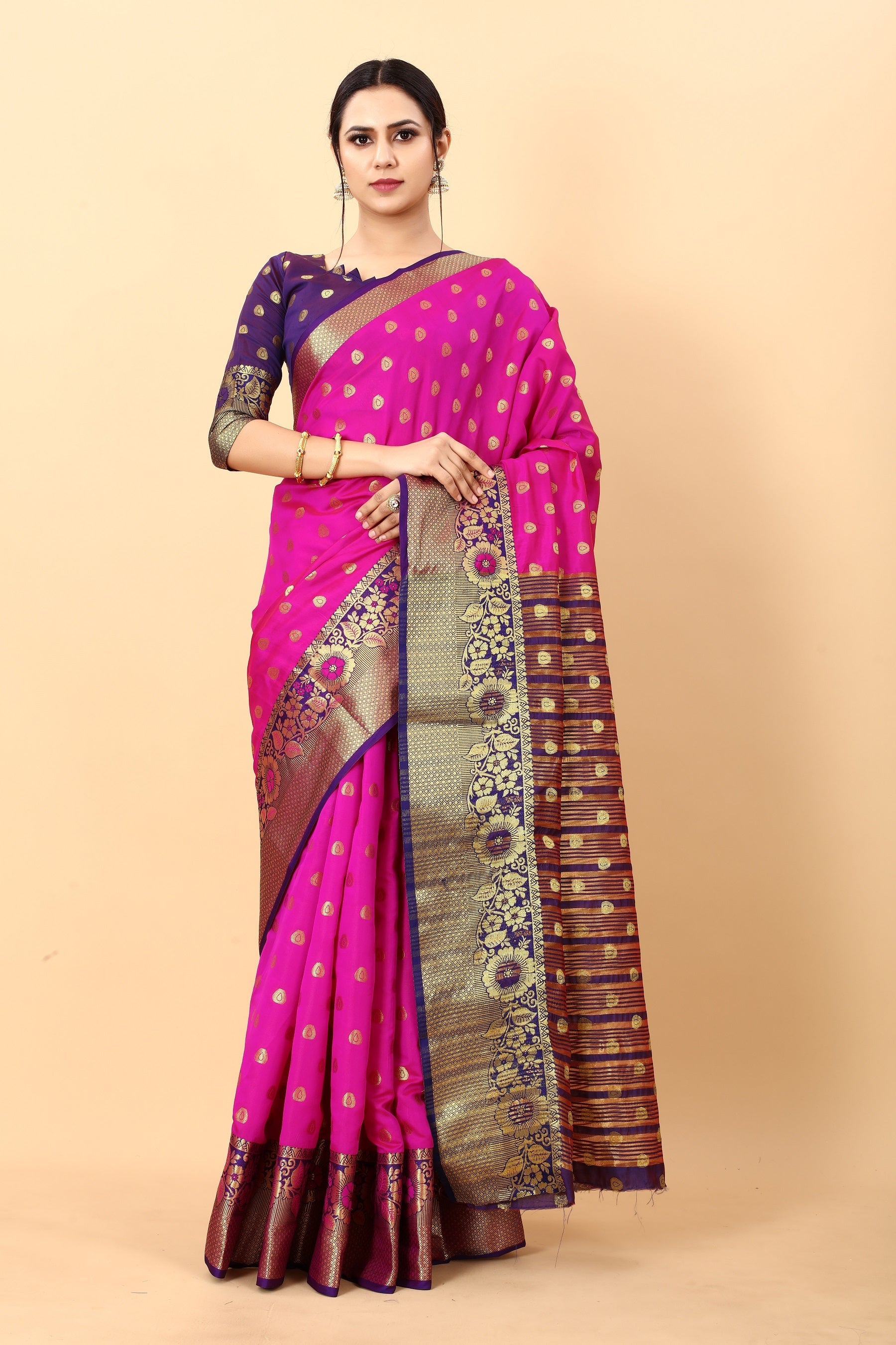 Vedant Vastram Soft Litchi Silk Kanjeevaram Saree - Rani