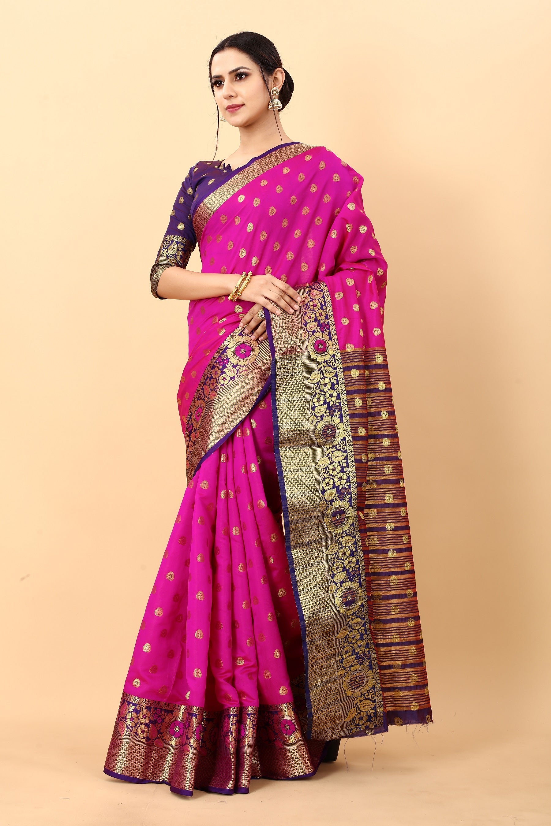 Vedant Vastram Soft Litchi Silk Kanjeevaram Saree - Rani