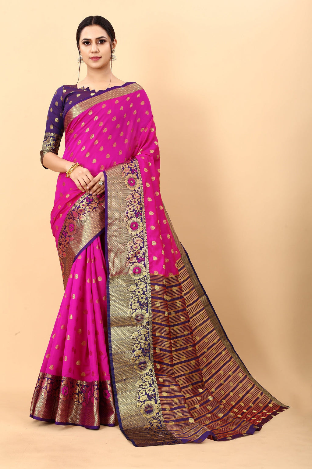 Vedant Vastram Soft Litchi Silk Kanjeevaram Saree - Rani