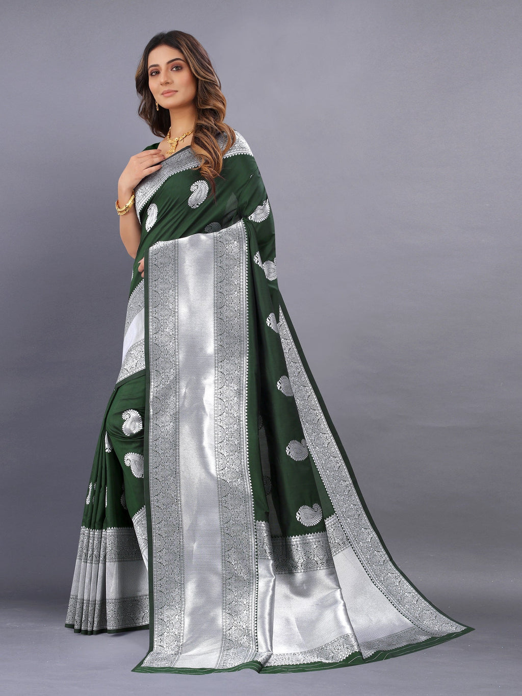 Vedant Vastram Soft Litchi Silk Banarasi Silk Saree - Mehndi