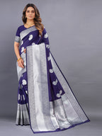 Vedant Vastram Soft Litchi Silk Banarasi Silk Saree - Navy