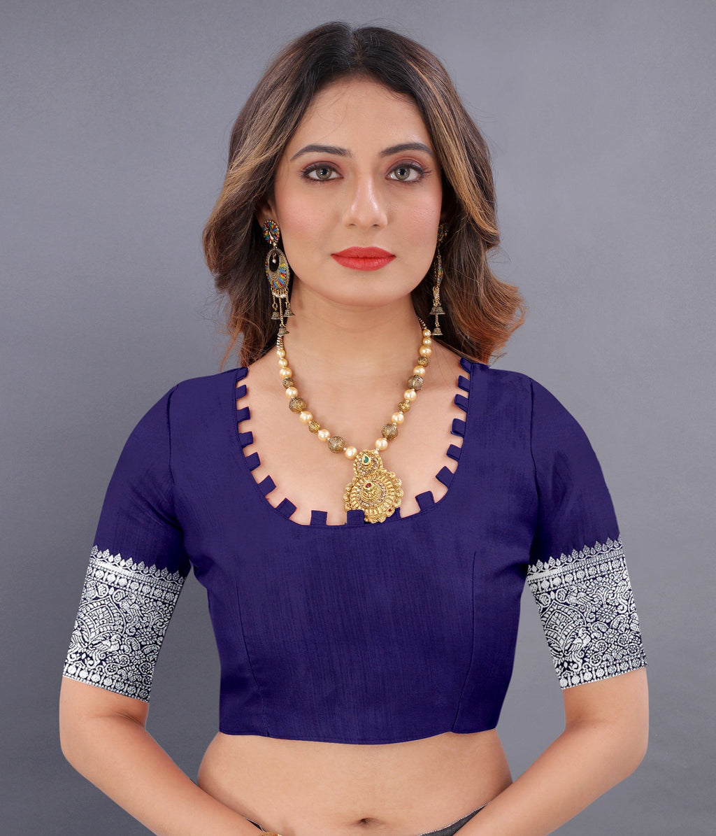 Vedant Vastram Soft Litchi Silk Banarasi Silk Saree - Navy