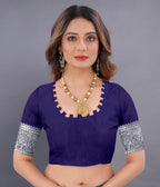 Vedant Vastram Soft Litchi Silk Banarasi Silk Saree - Navy