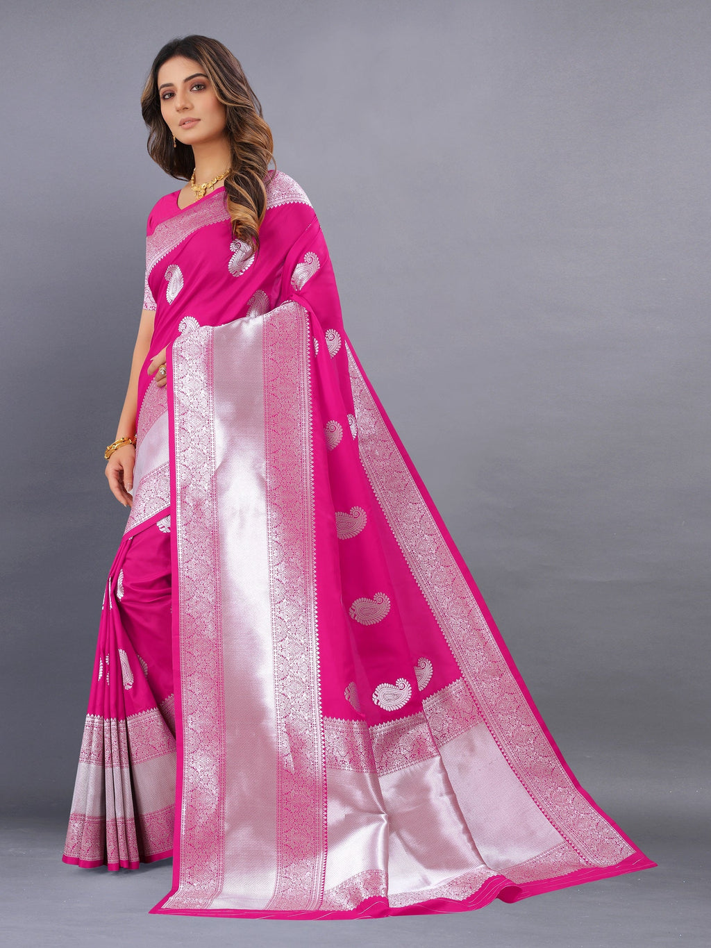 Vedant Vastram Soft Litchi Silk Banarasi Silk Saree - Pink