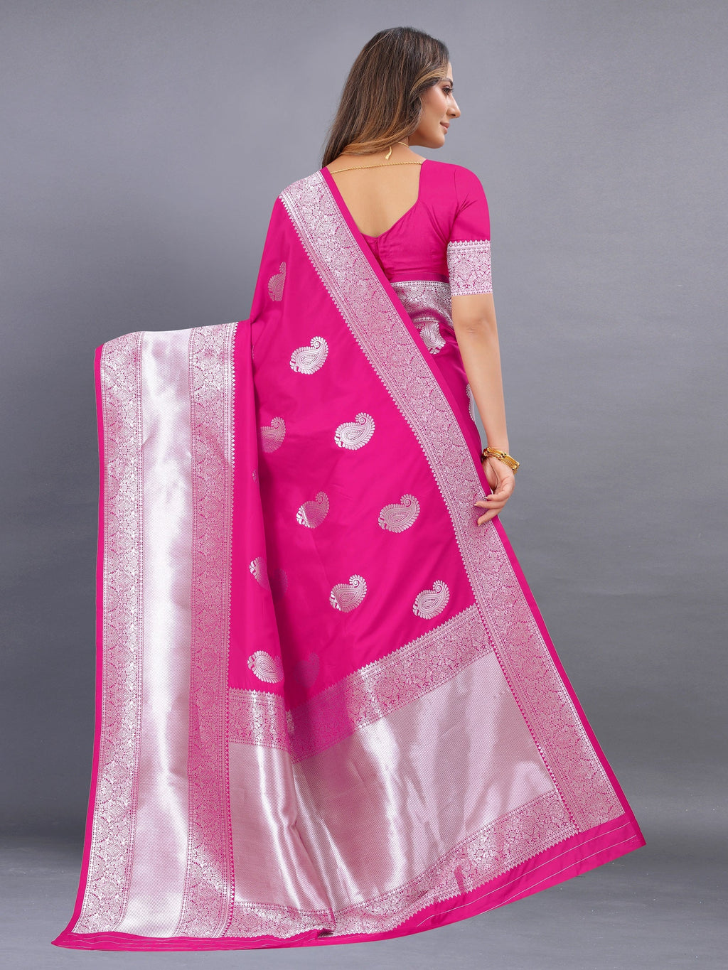 Vedant Vastram Soft Litchi Silk Banarasi Silk Saree - Pink