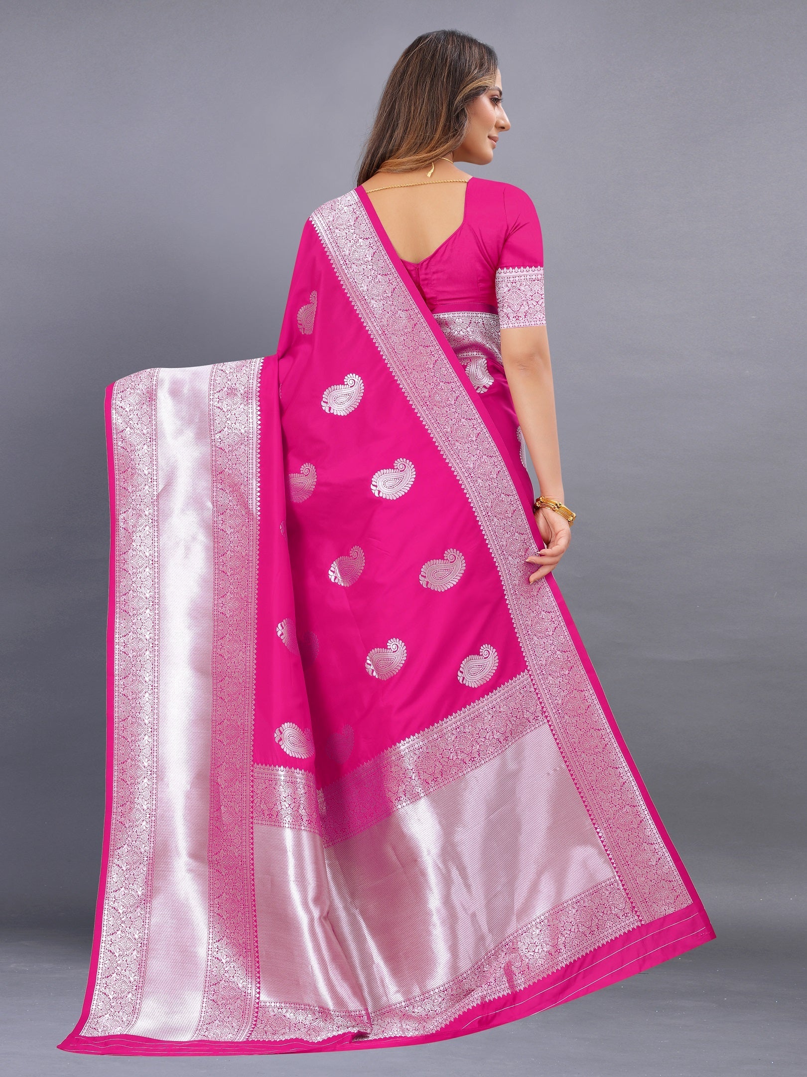 Vedant Vastram Soft Litchi Silk Banarasi Silk Saree - Pink