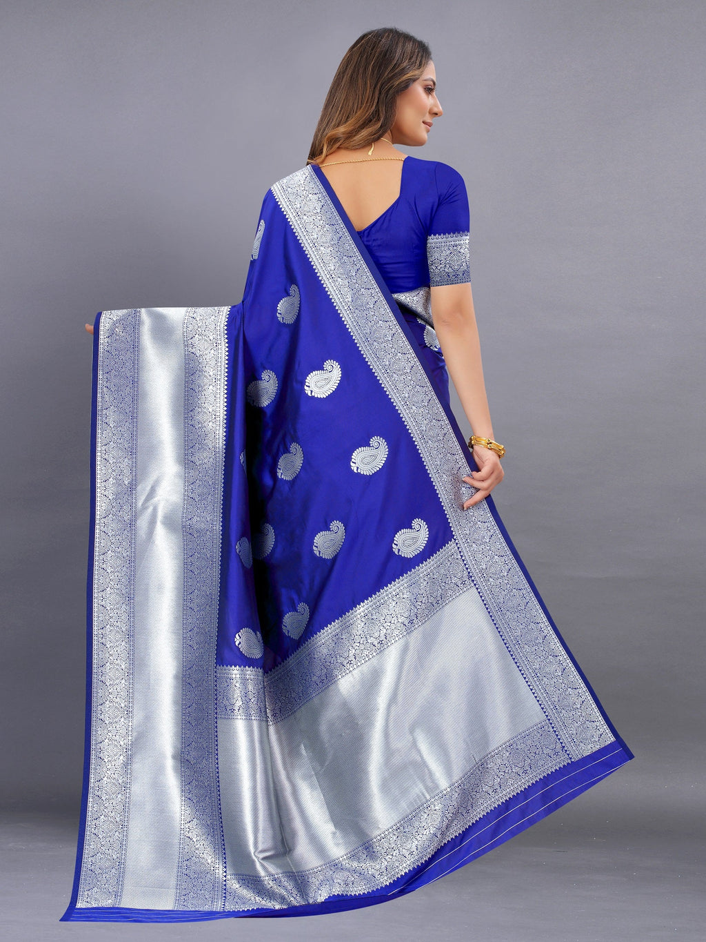 Vedant Vastram Soft Litchi Silk Banarasi Silk Saree - Royal Blue