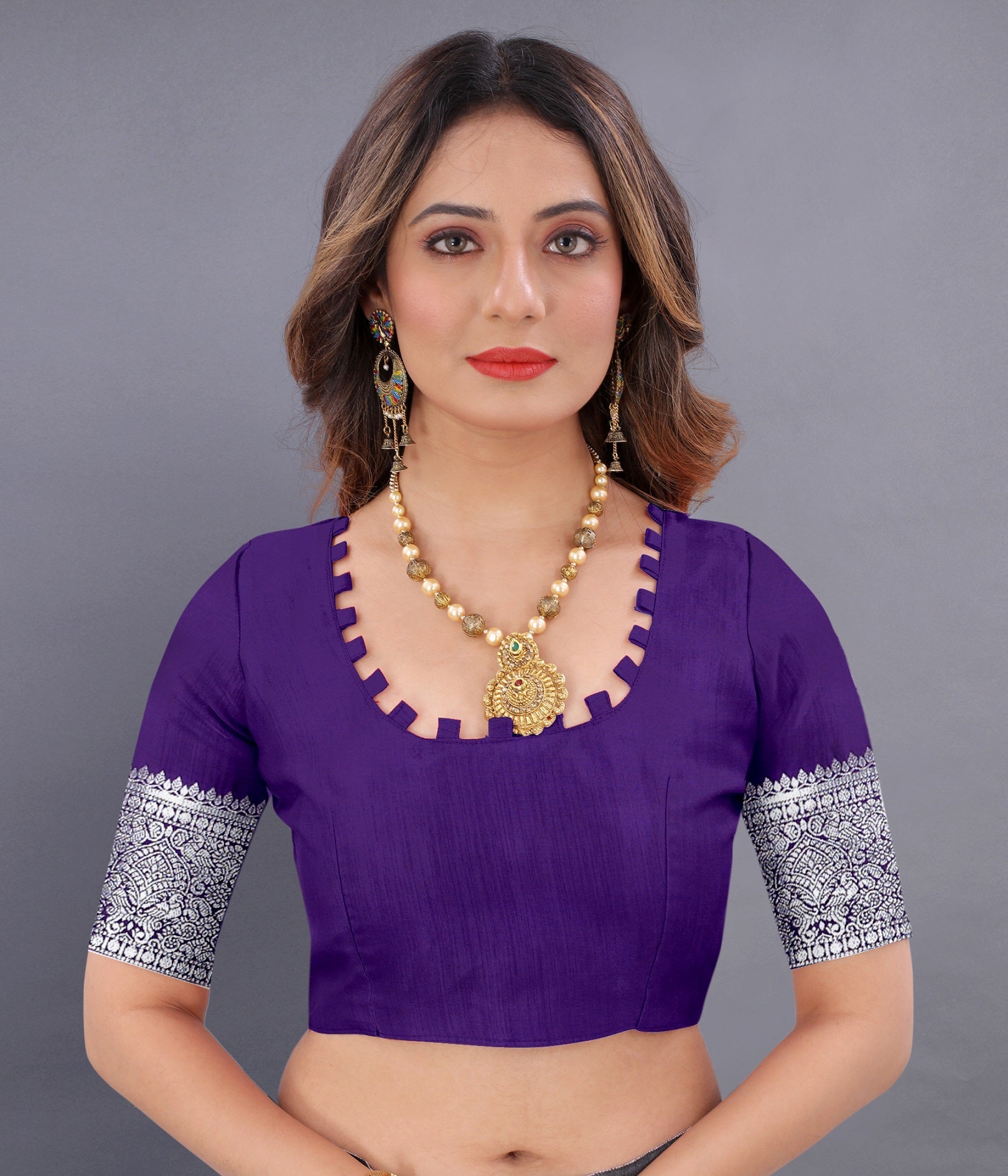 Vedant Vastram Soft Litchi Silk Banarasi Silk Saree - Violet
