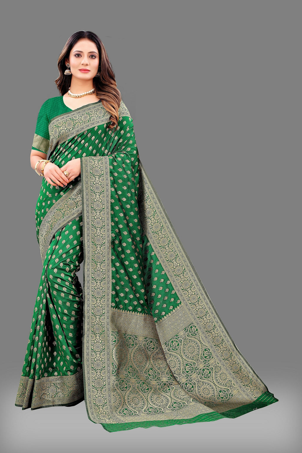 Vedant Vastram Soft Litchi Silk Banarasi Silk Saree - Green