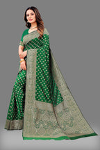 Vedant Vastram Soft Litchi Silk Banarasi Silk Saree - Green