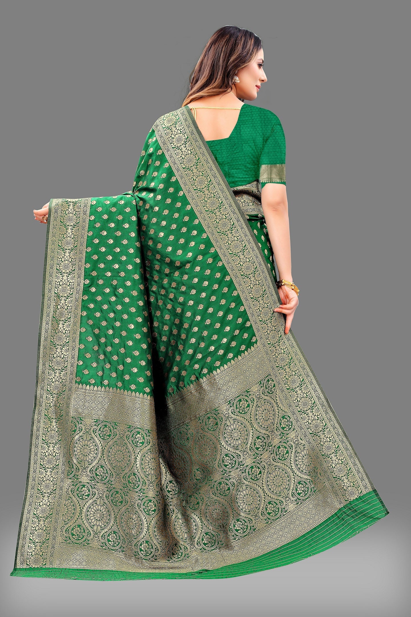 Vedant Vastram Soft Litchi Silk Banarasi Silk Saree - Green