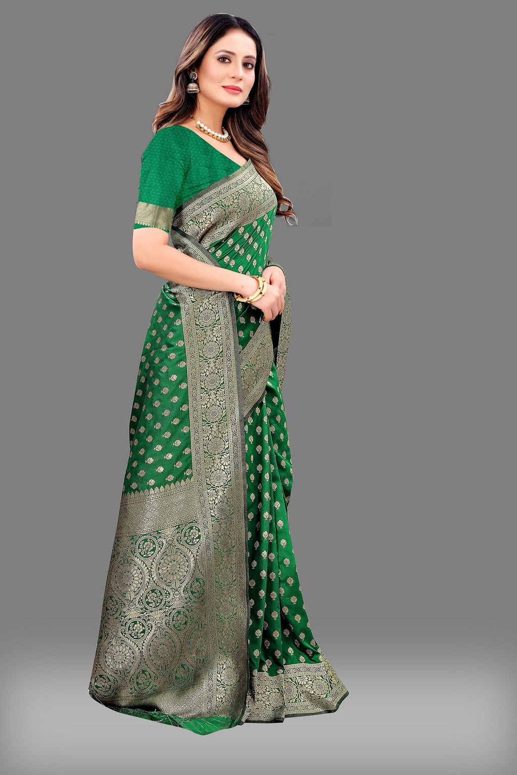 Vedant Vastram Soft Litchi Silk Banarasi Silk Saree - Green