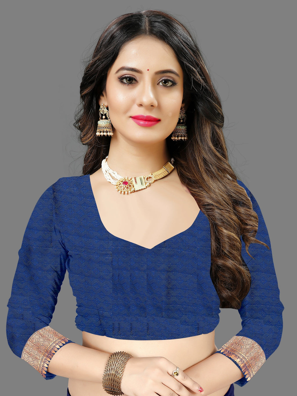 Vedant Vastram Soft Litchi Silk Banarasi Silk Saree - Navy