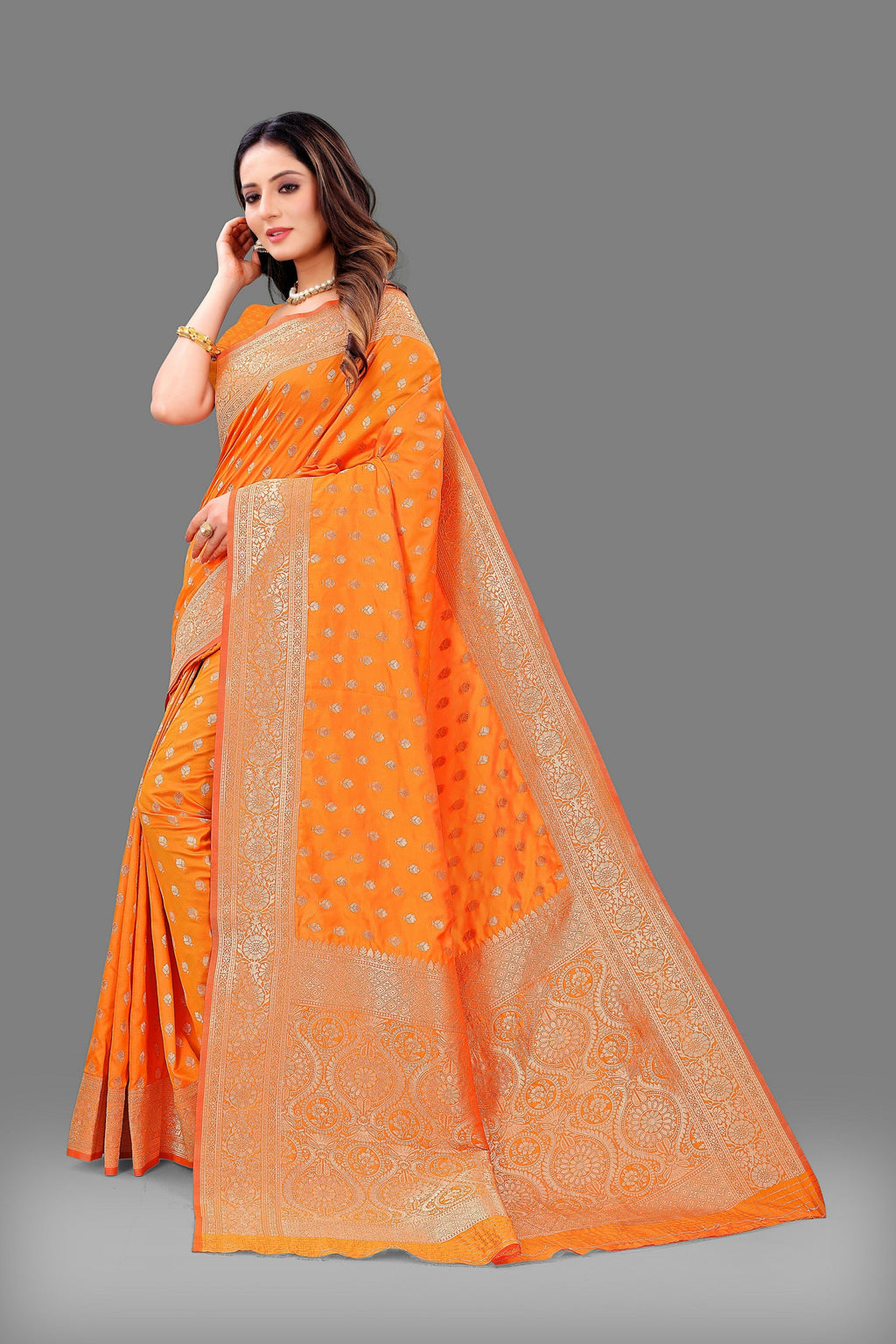 Vedant Vastram Soft Litchi Silk Banarasi Silk Saree - Orange