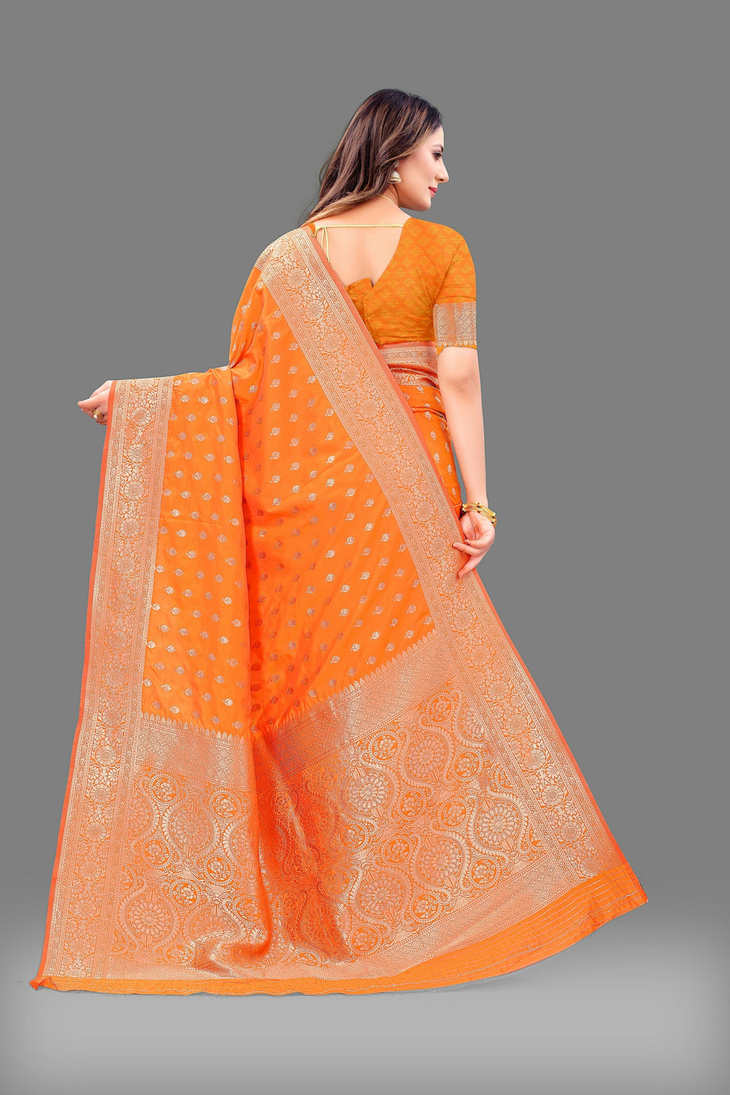 Vedant Vastram Soft Litchi Silk Banarasi Silk Saree - Orange