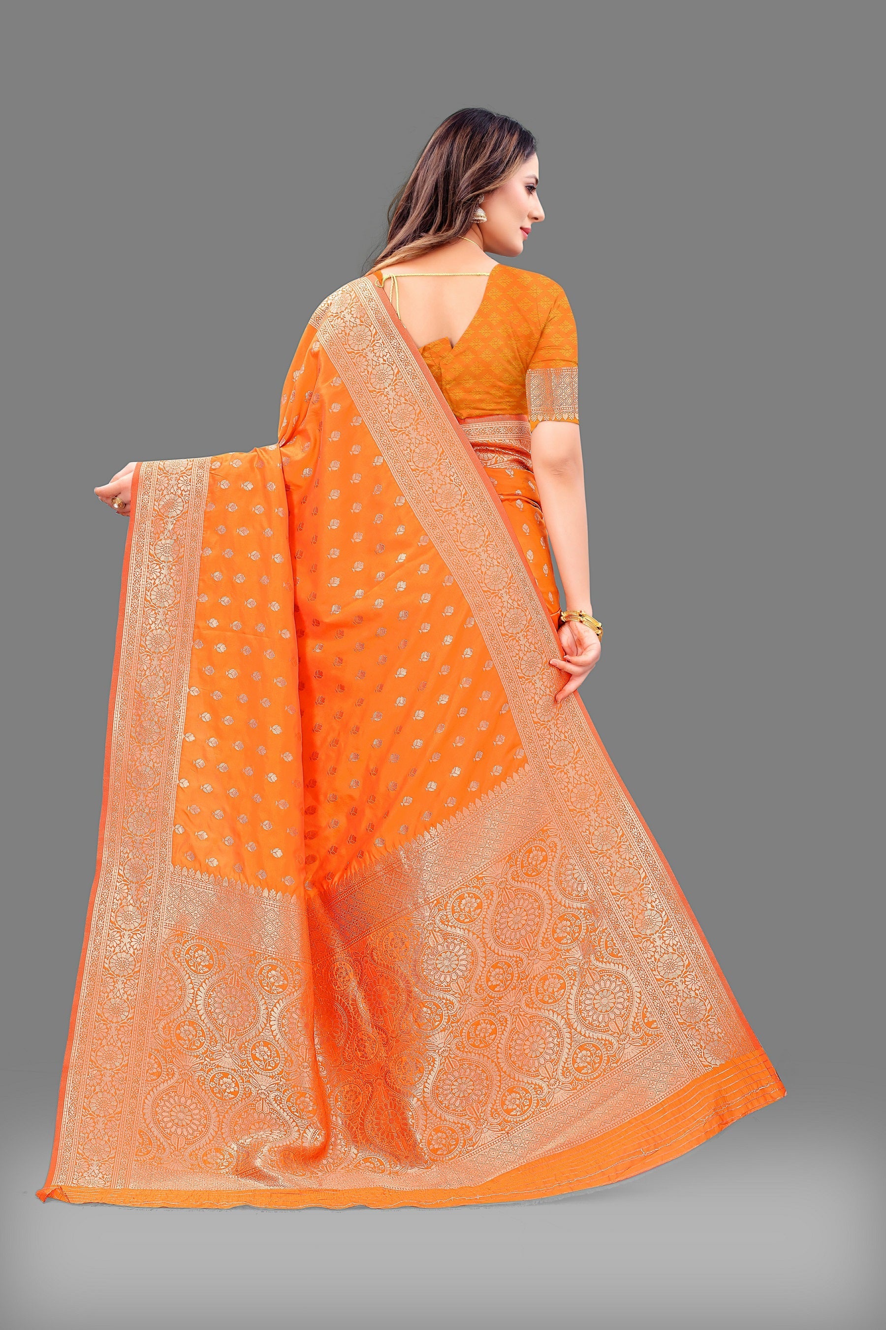 Vedant Vastram Soft Litchi Silk Banarasi Silk Saree - Orange