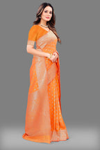Vedant Vastram Soft Litchi Silk Banarasi Silk Saree - Orange