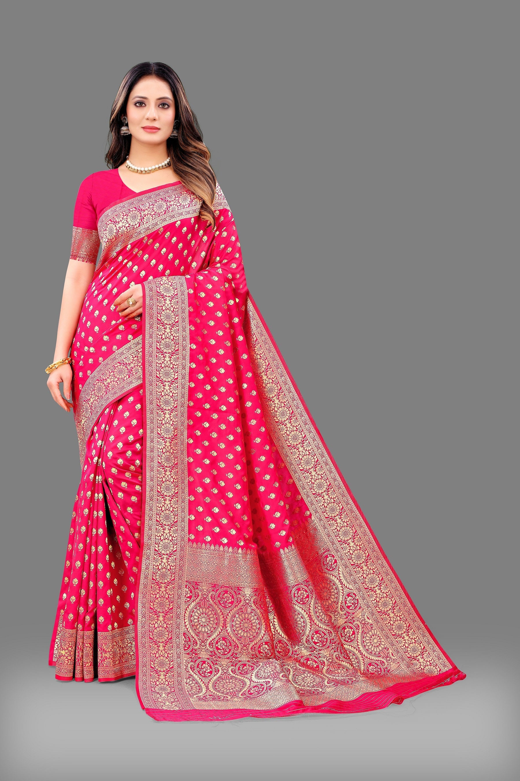 Vedant Vastram Soft Litchi Silk Banarasi Silk Saree - Pink