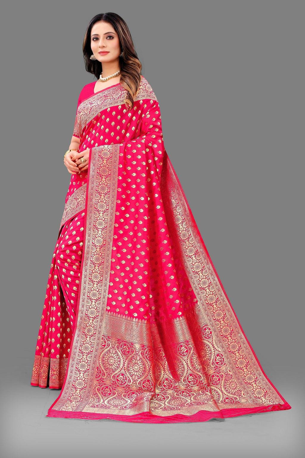 Vedant Vastram Soft Litchi Silk Banarasi Silk Saree - Pink