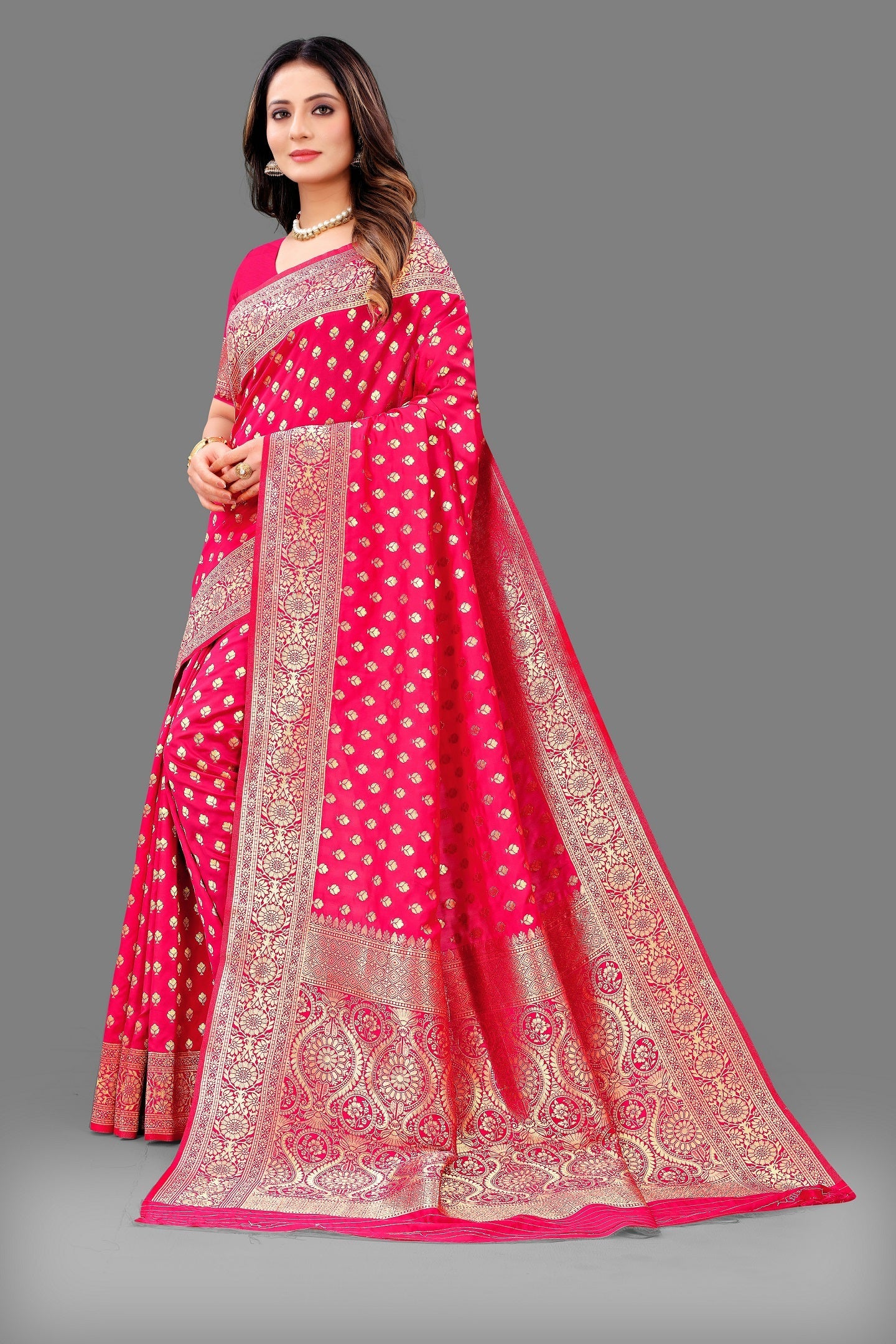 Vedant Vastram Soft Litchi Silk Banarasi Silk Saree - Pink