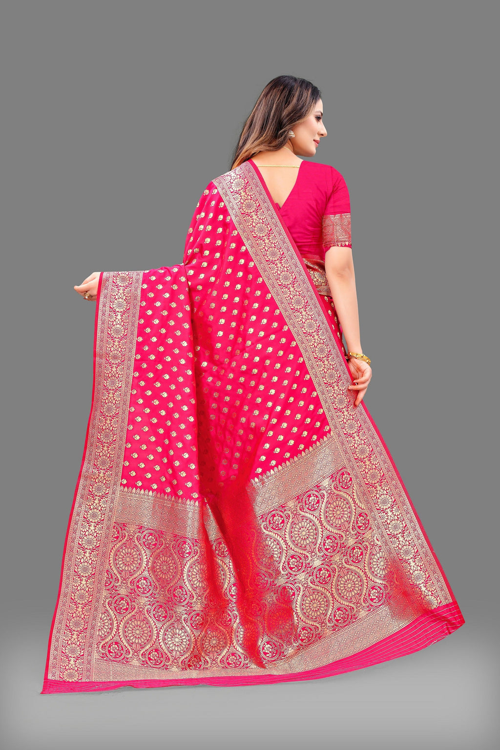 Vedant Vastram Soft Litchi Silk Banarasi Silk Saree - Pink