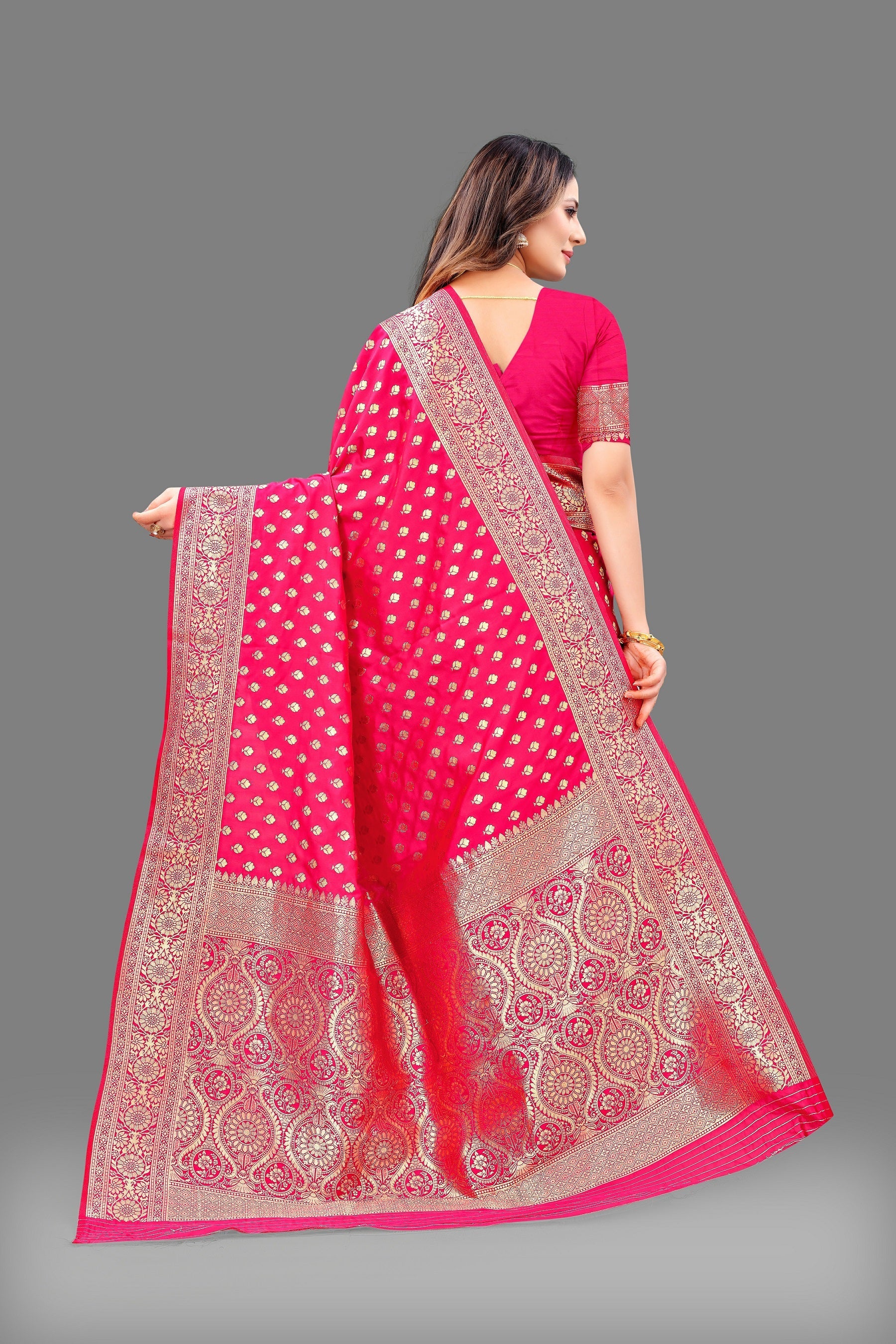 Vedant Vastram Soft Litchi Silk Banarasi Silk Saree - Pink