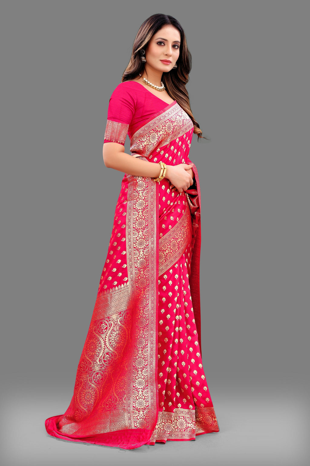 Vedant Vastram Soft Litchi Silk Banarasi Silk Saree - Pink