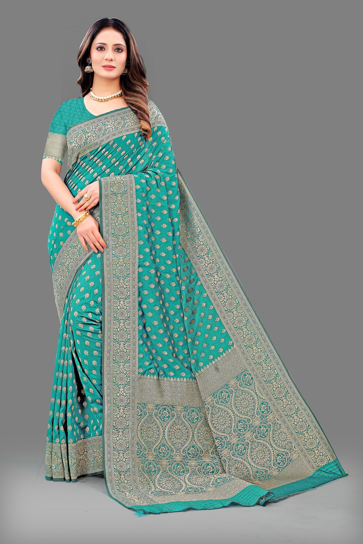 Vedant Vastram Soft Litchi Silk Banarasi Silk Saree - Rama