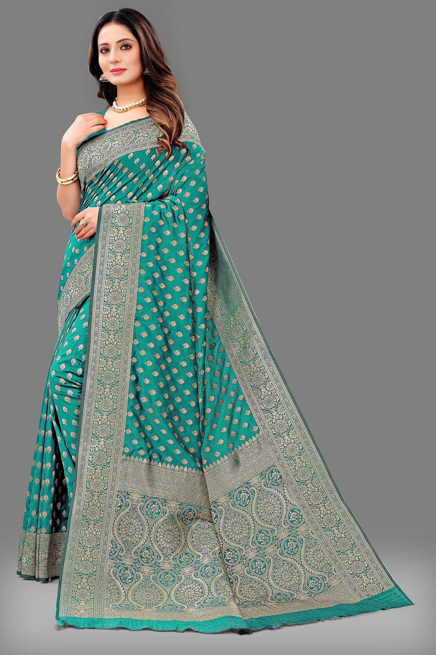 Vedant Vastram Soft Litchi Silk Banarasi Silk Saree - Rama