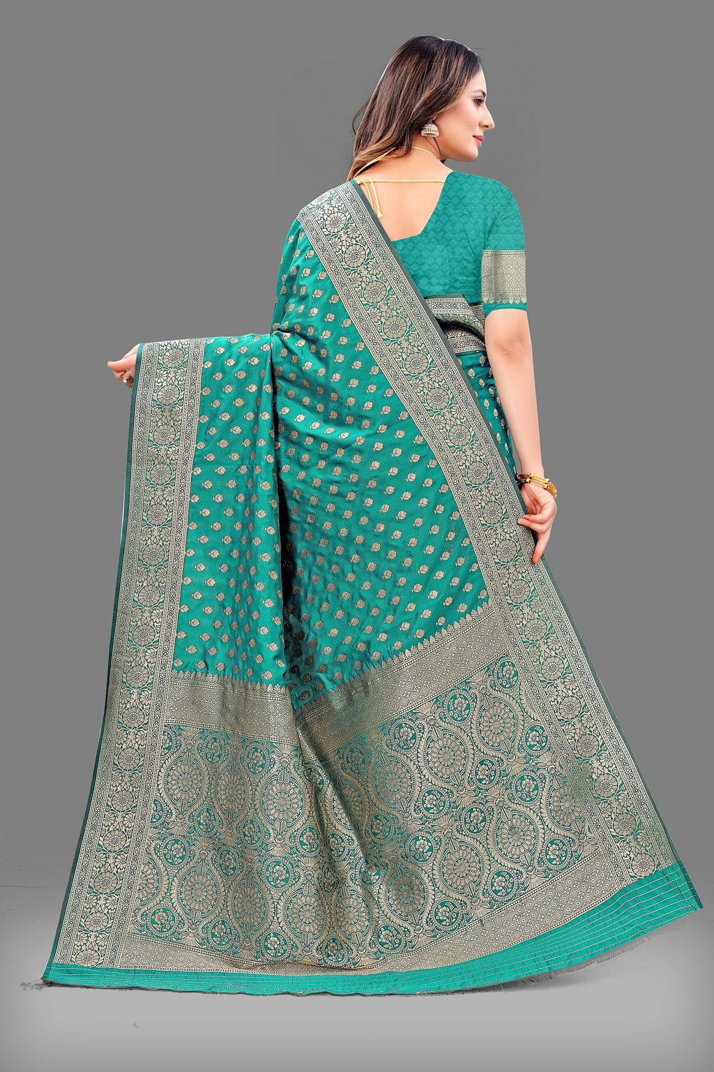 Vedant Vastram Soft Litchi Silk Banarasi Silk Saree - Rama