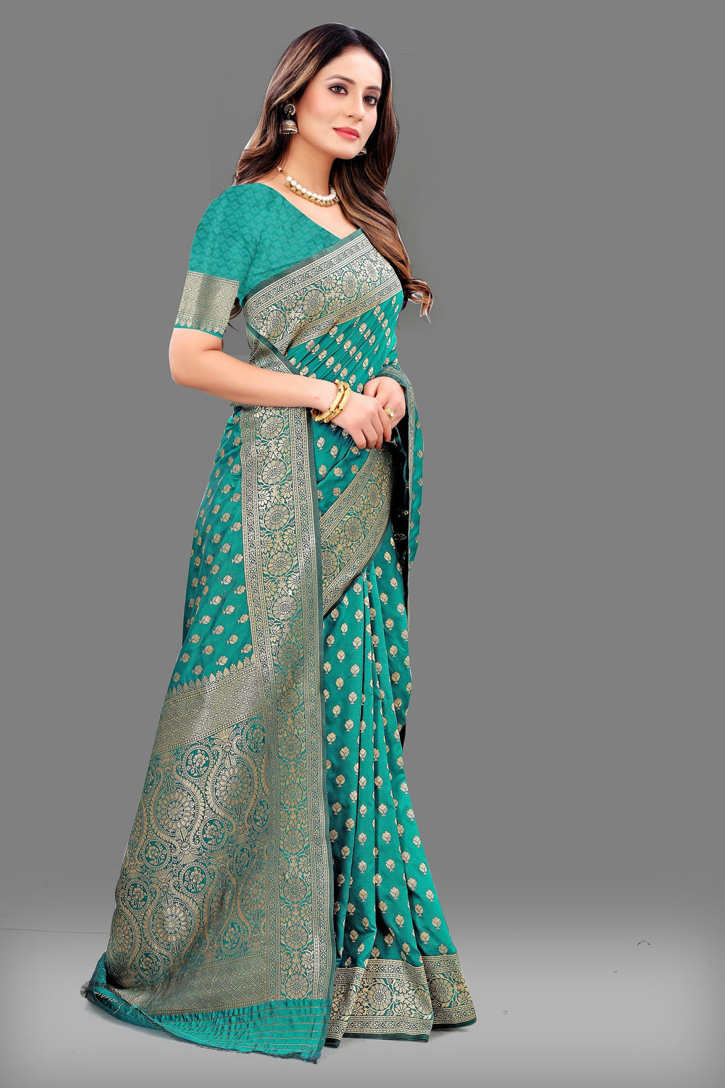 Vedant Vastram Soft Litchi Silk Banarasi Silk Saree - Rama