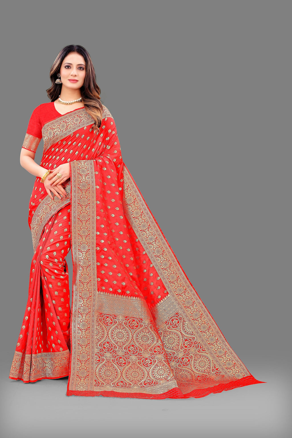 Vedant Vastram Soft Litchi Silk Banarasi Silk Saree - Red