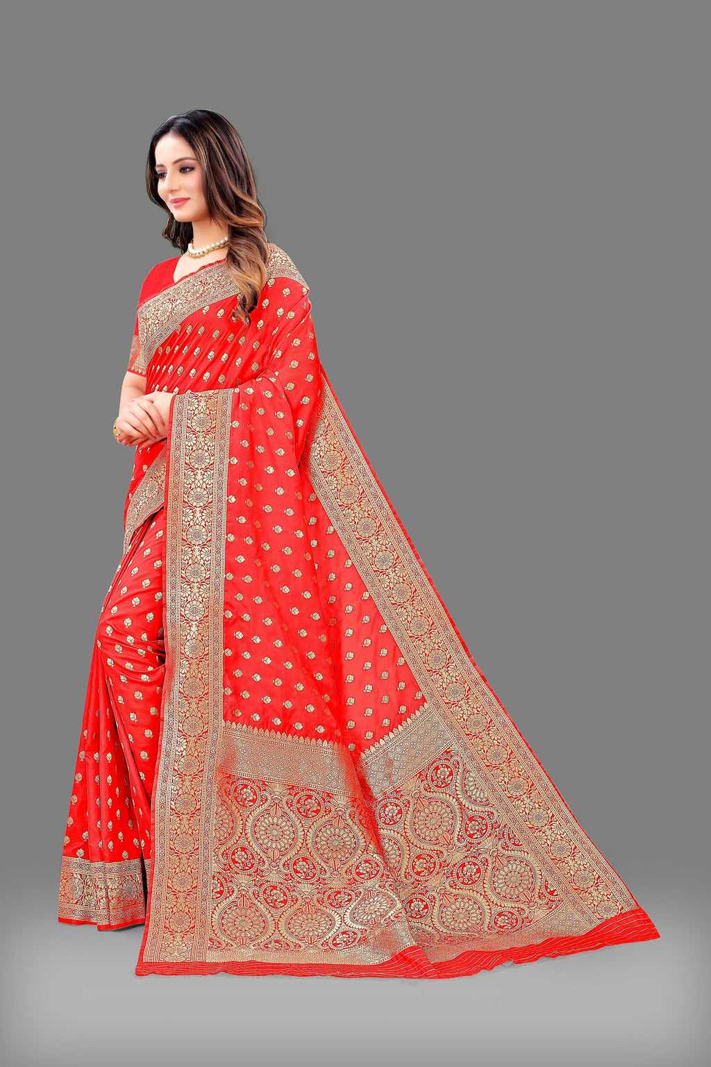 Vedant Vastram Soft Litchi Silk Banarasi Silk Saree - Red
