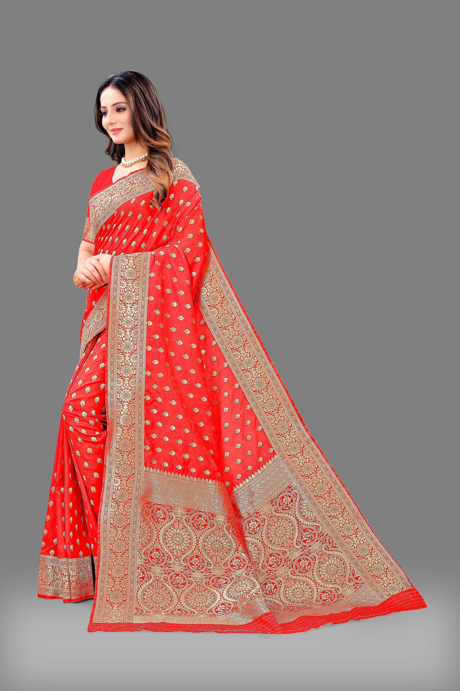 Vedant Vastram Soft Litchi Silk Banarasi Silk Saree - Red