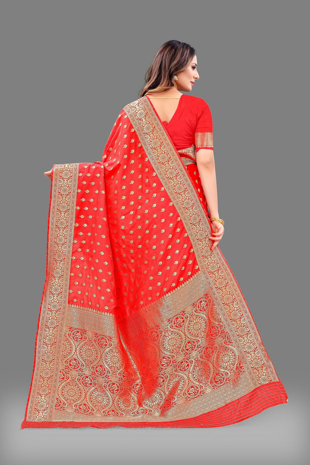 Vedant Vastram Soft Litchi Silk Banarasi Silk Saree - Red
