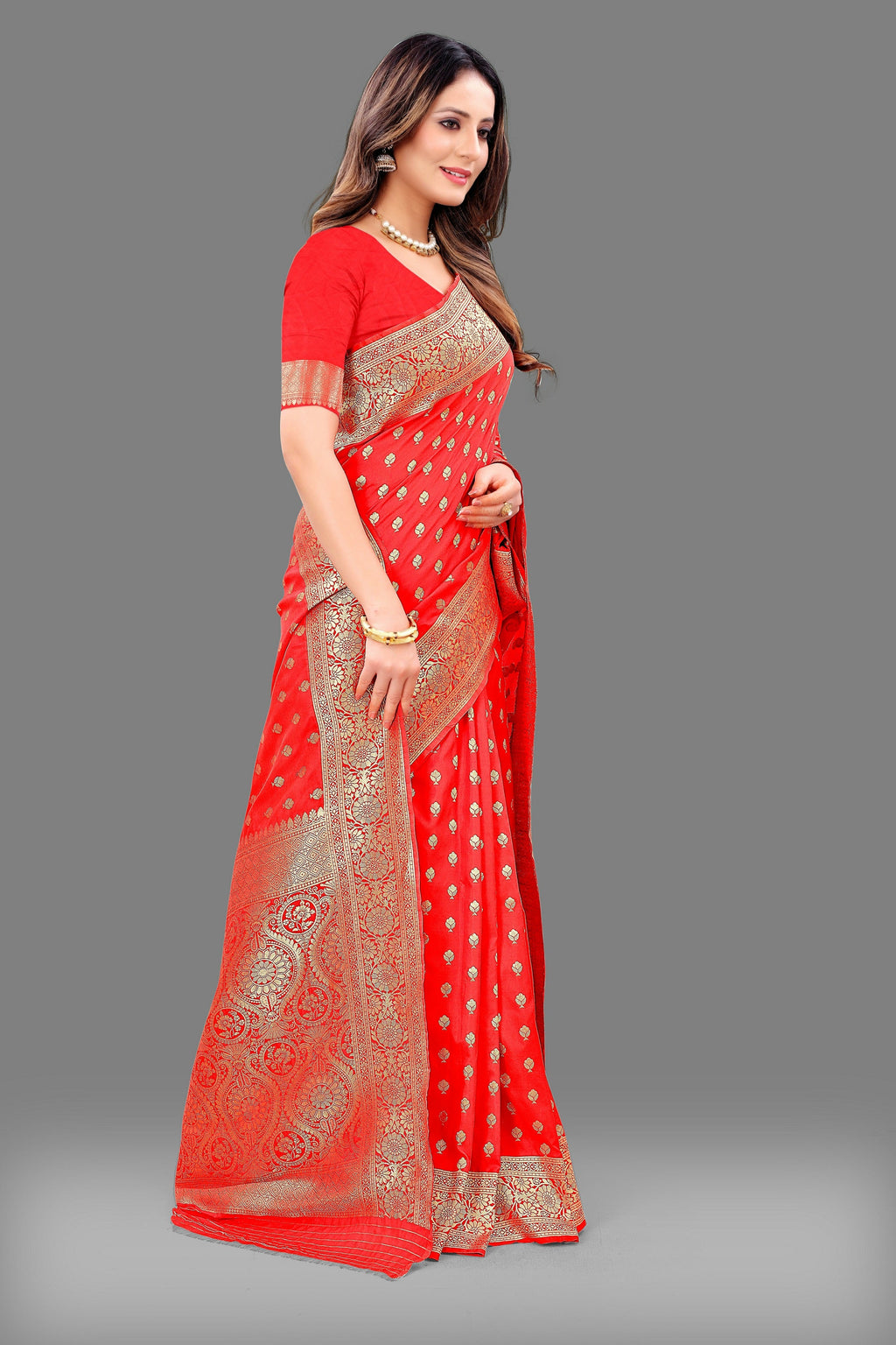 Vedant Vastram Soft Litchi Silk Banarasi Silk Saree - Red