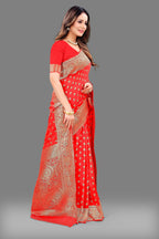 Vedant Vastram Soft Litchi Silk Banarasi Silk Saree - Red