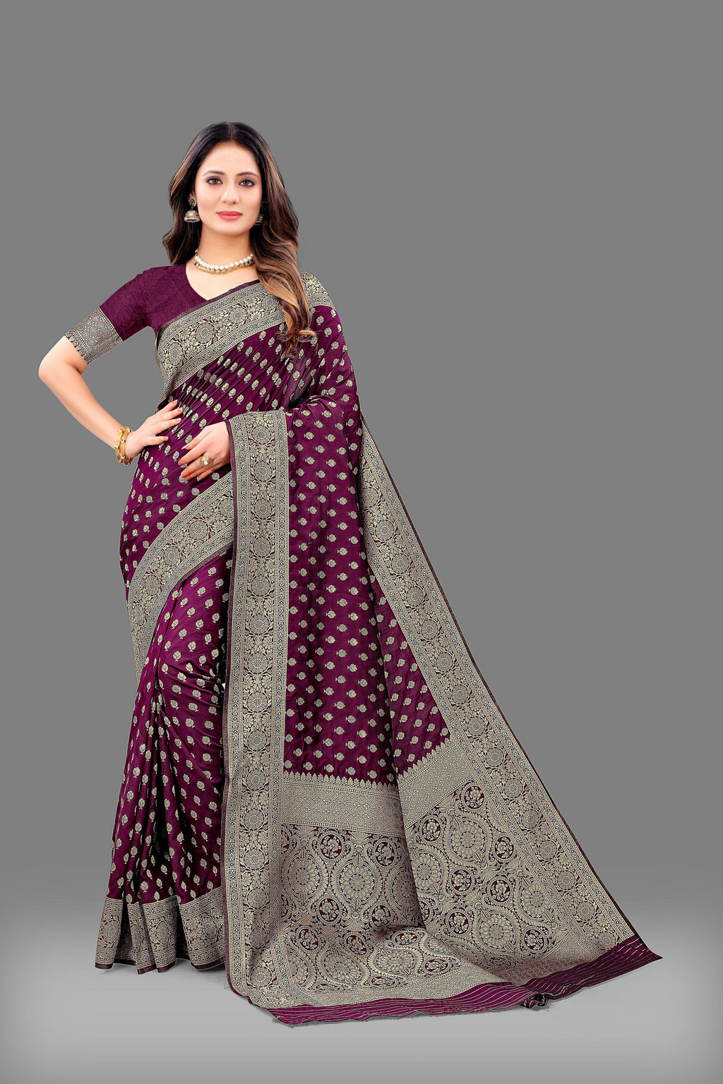 Vedant Vastram Soft Litchi Silk Banarasi Silk Saree - Wine